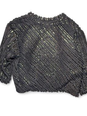 Zara Black faux fur Crew Sweater with Diagonal Texture